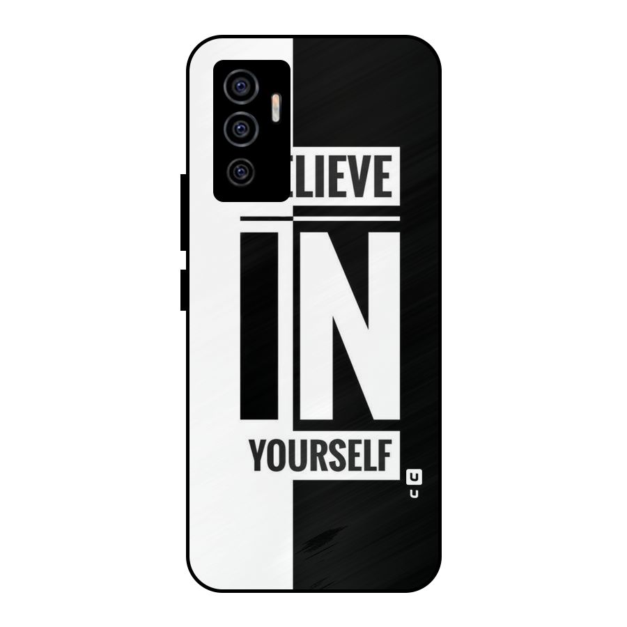 Believe Yourself Black Metal Back Case for Vivo V23e