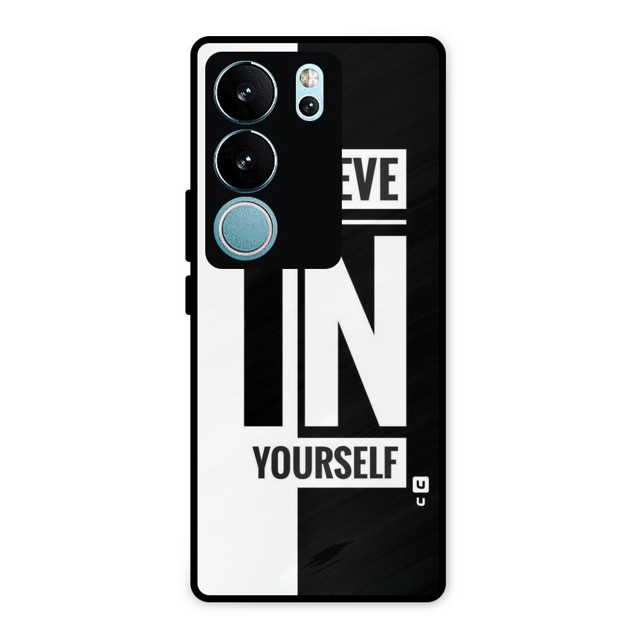 Believe Yourself Black Metal Back Case for Vivo V29 Pro