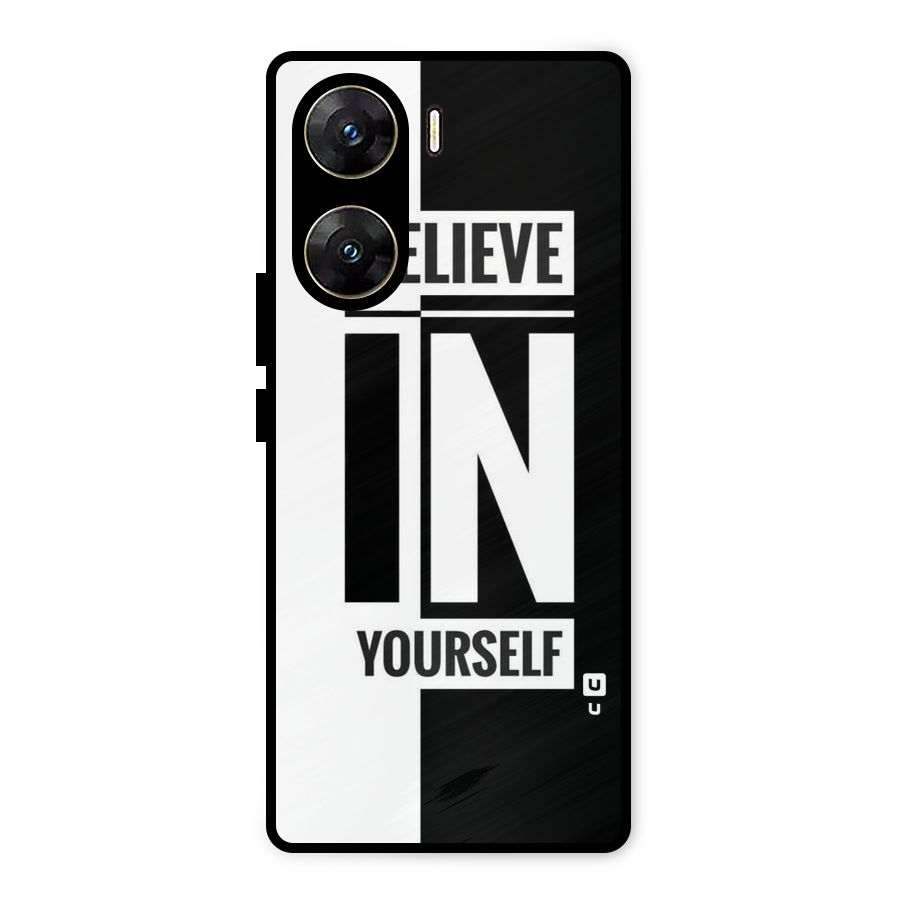 Believe Yourself Black Metal Back Case for Vivo V29e