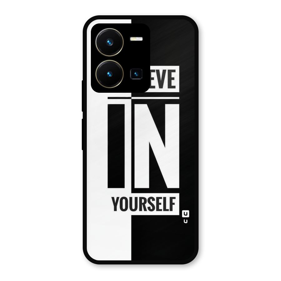 Believe Yourself Black Metal Back Case for Vivo Y35