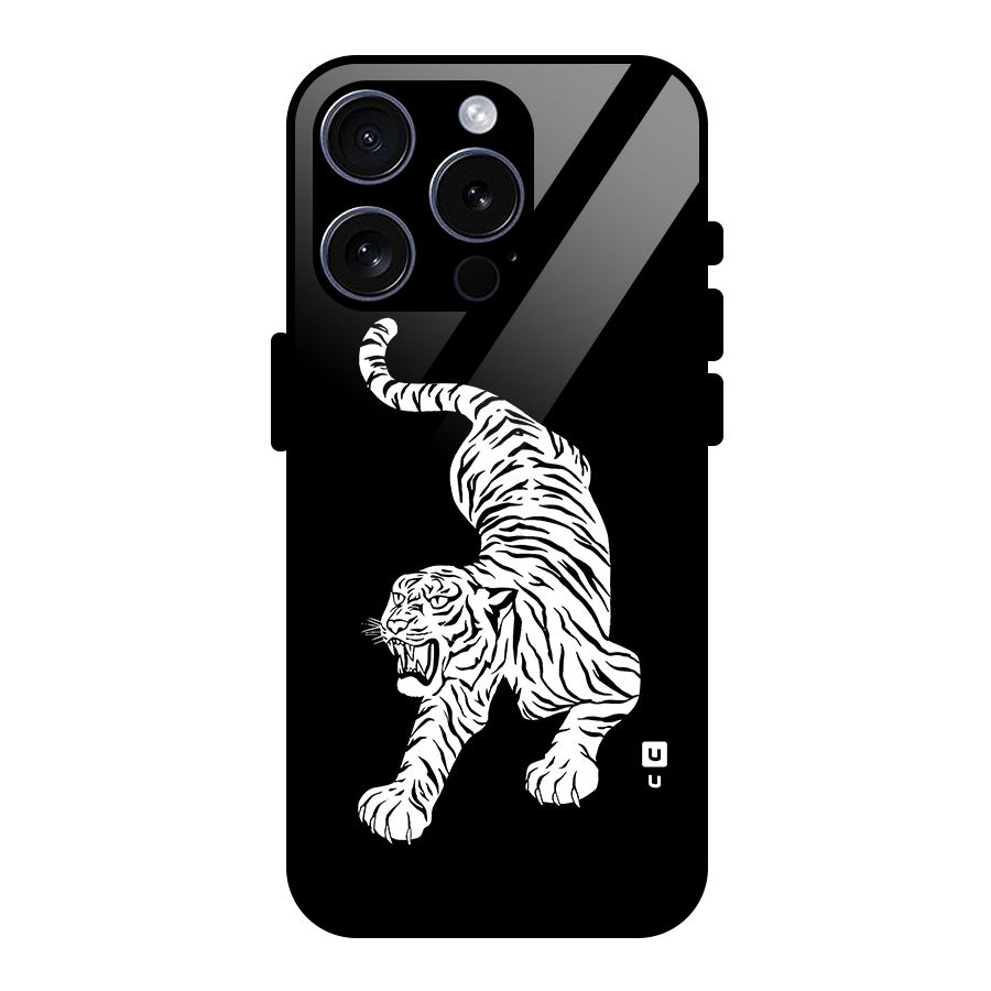 Bengal Tiger Stencil Art Glass Back Case for iPhone 15 Pro