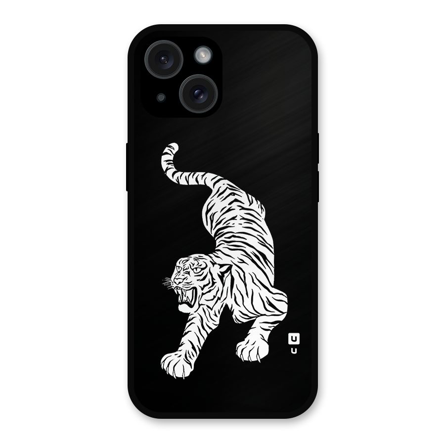 Bengal Tiger Stencil Art Metal Back Case for iPhone 15