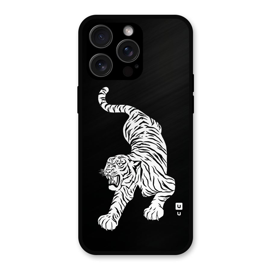 Bengal Tiger Stencil Art Metal Back Case for iPhone 15 Pro Max