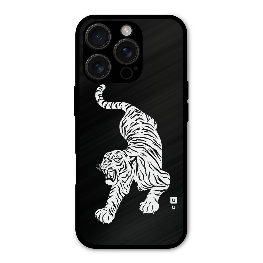 Bengal Tiger Stencil Art Metal Back Case for iPhone 16 Pro