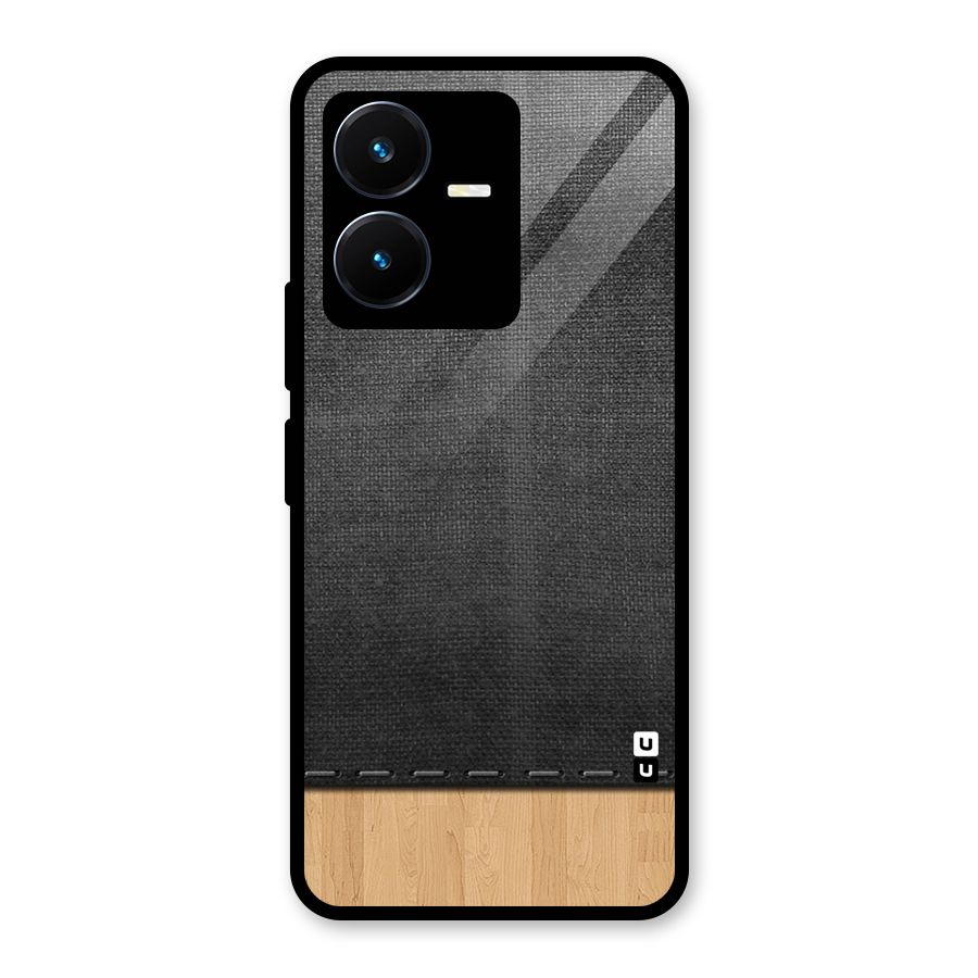 Bicolor Wood Texture Glass Back Case for Vivo Y22s