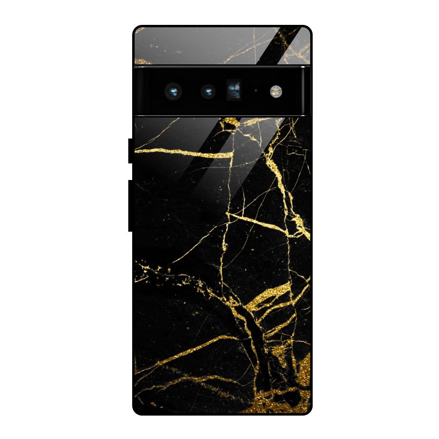 Black And Gold Design Glass Back Case for Google Pixel 6 Pro