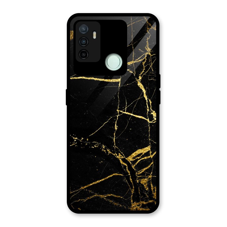 Black And Gold Design Glass Back Case for Oppo A53