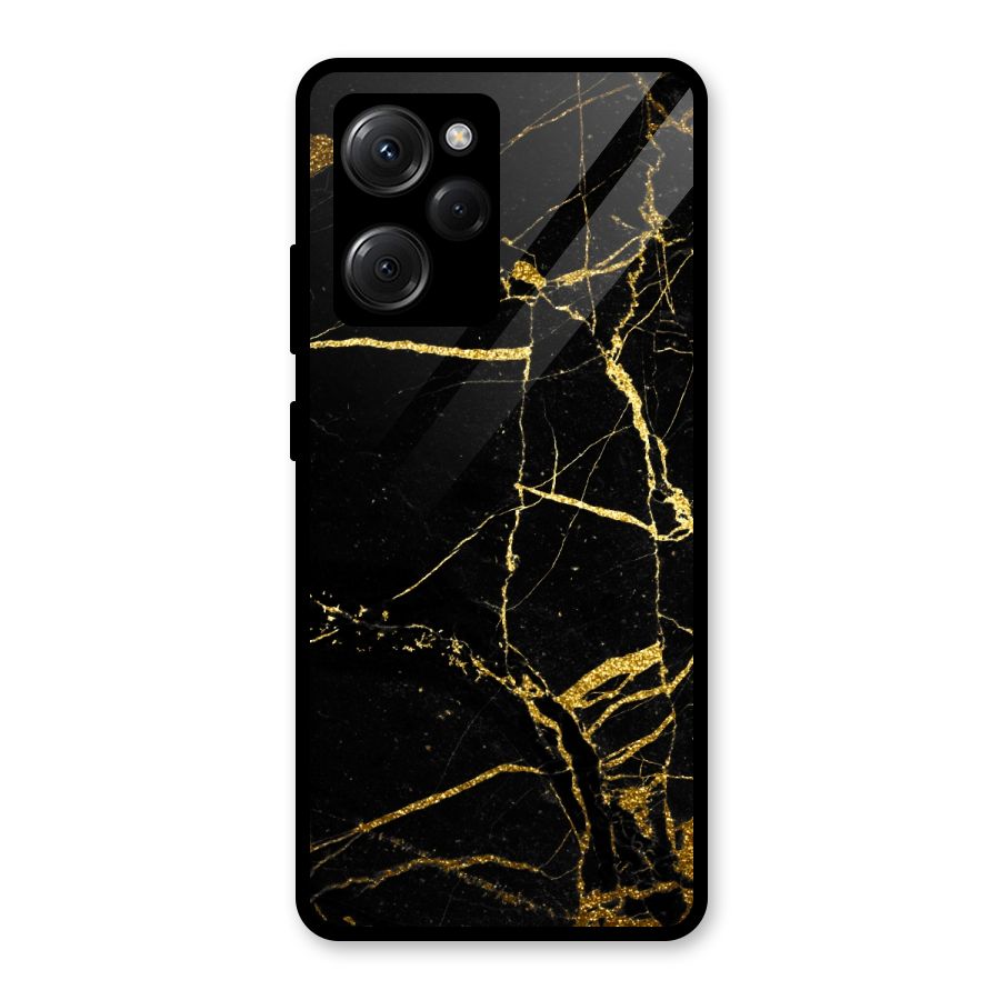 Black And Gold Design Glass Back Case for Poco X5 Pro