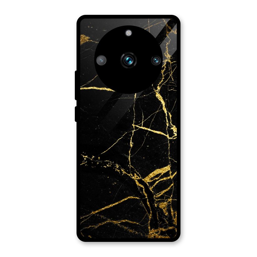 Black And Gold Design Glass Back Case for Realme 11 Pro
