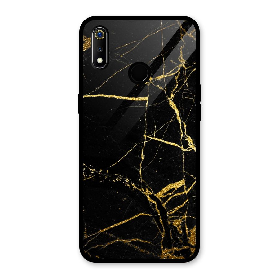 Black And Gold Design Glass Back Case for Realme 3i