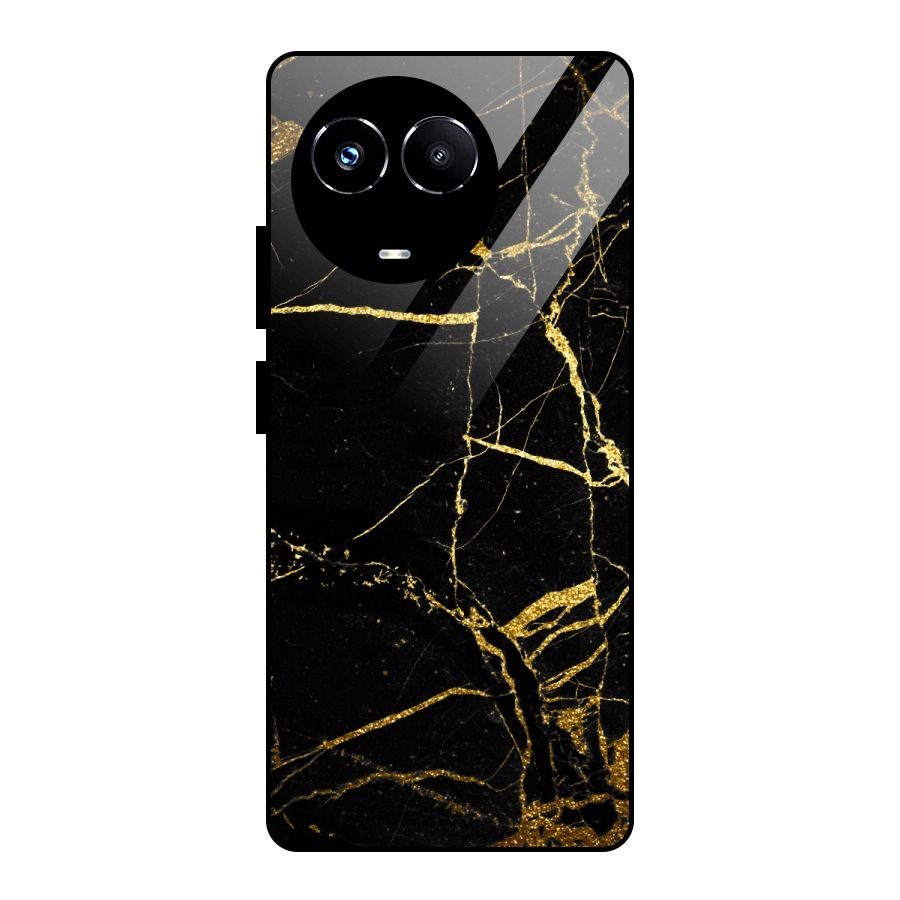 Black And Gold Design Glass Back Case for Realme Narzo 60X