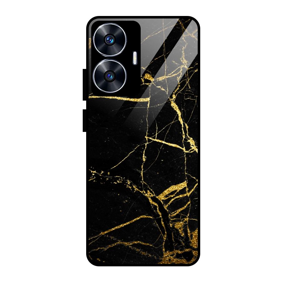 Black And Gold Design Glass Back Case for Realme Narzo N55