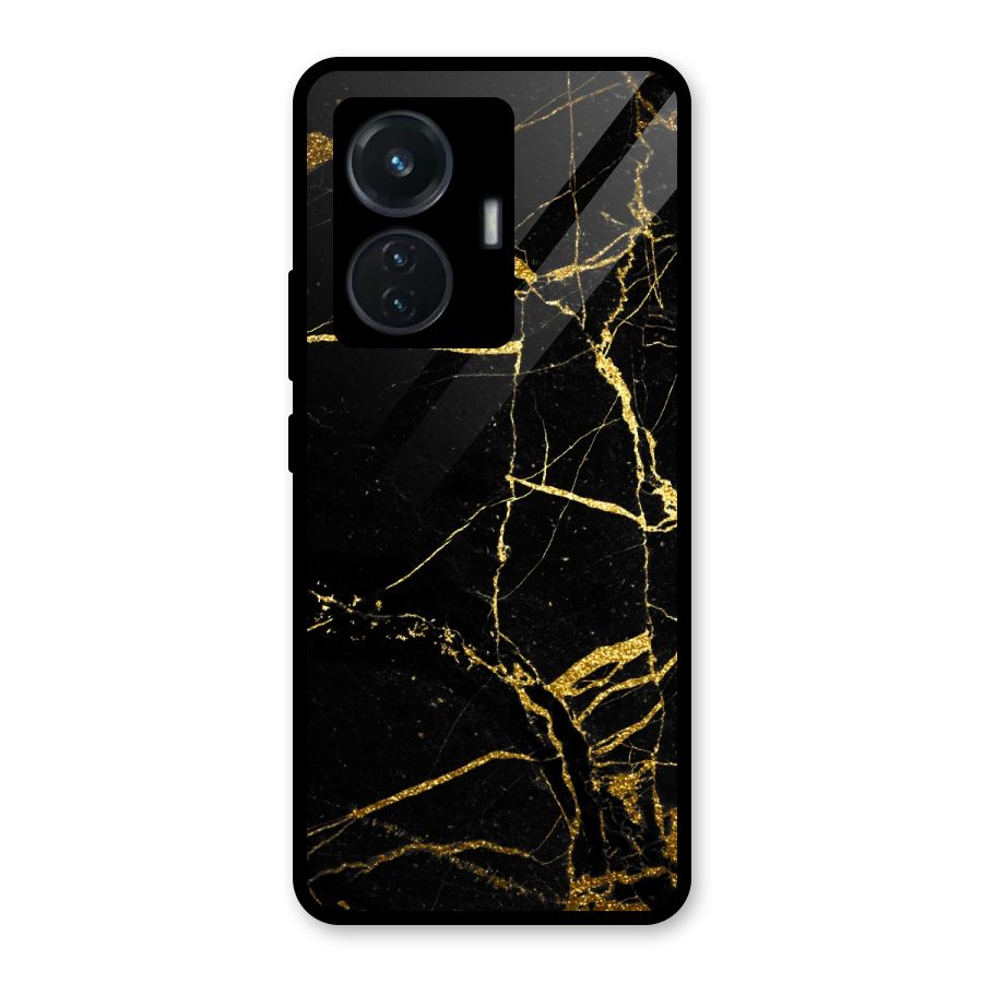 Black And Gold Design Glass Back Case for Vivo T1 44W