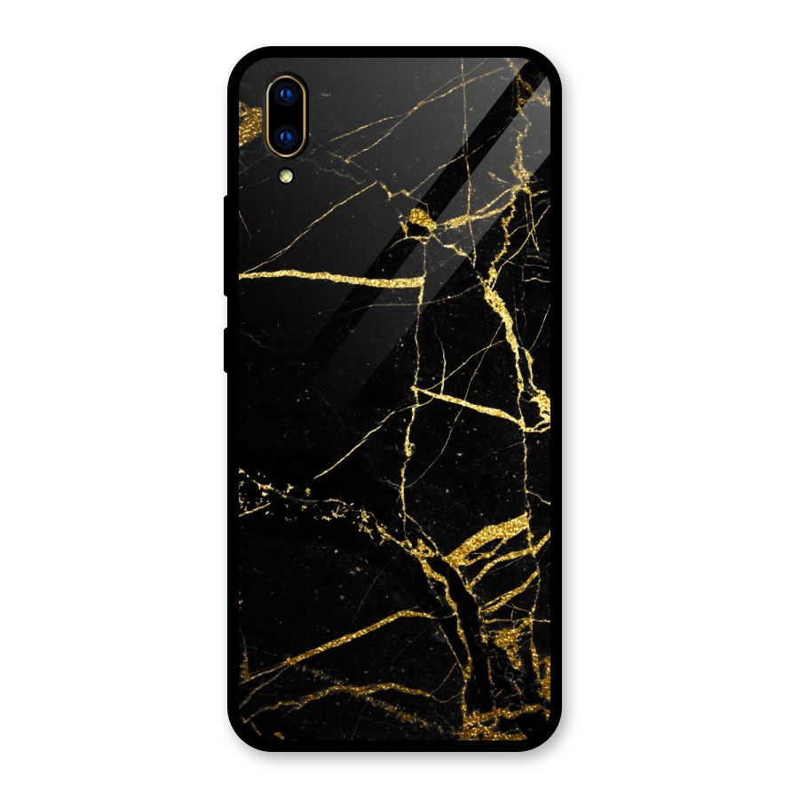Black And Gold Design Glass Back Case for Vivo V11 Pro