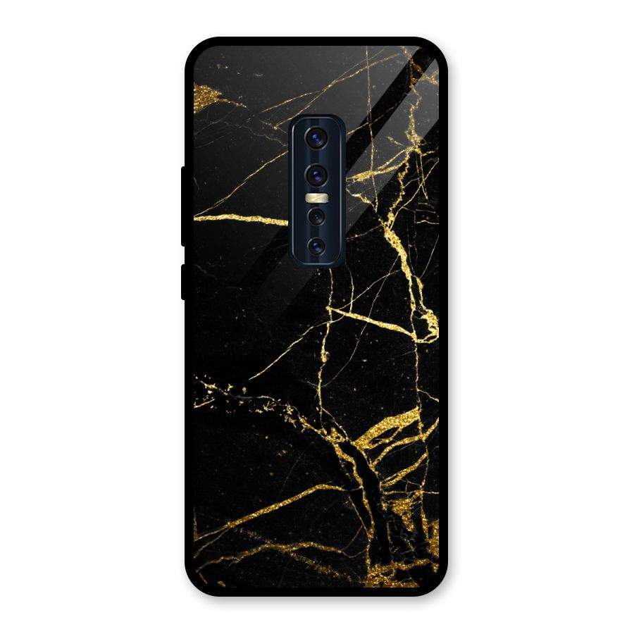 Black And Gold Design Glass Back Case for Vivo V17 Pro