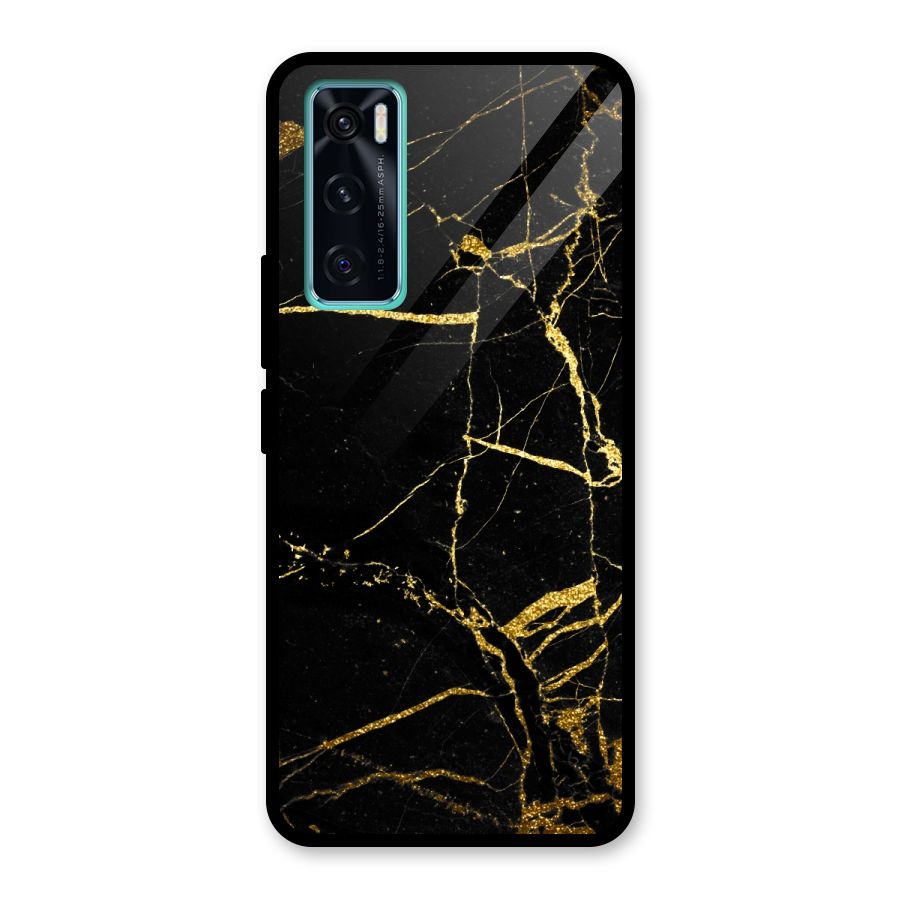 Black And Gold Design Glass Back Case for Vivo V20 SE