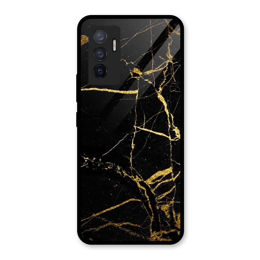 Black And Gold Design Glass Back Case for Vivo V23e