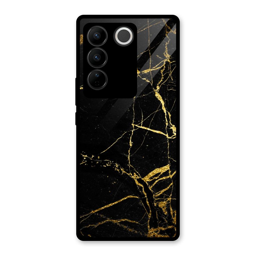 Black And Gold Design Glass Back Case for Vivo V27 Pro