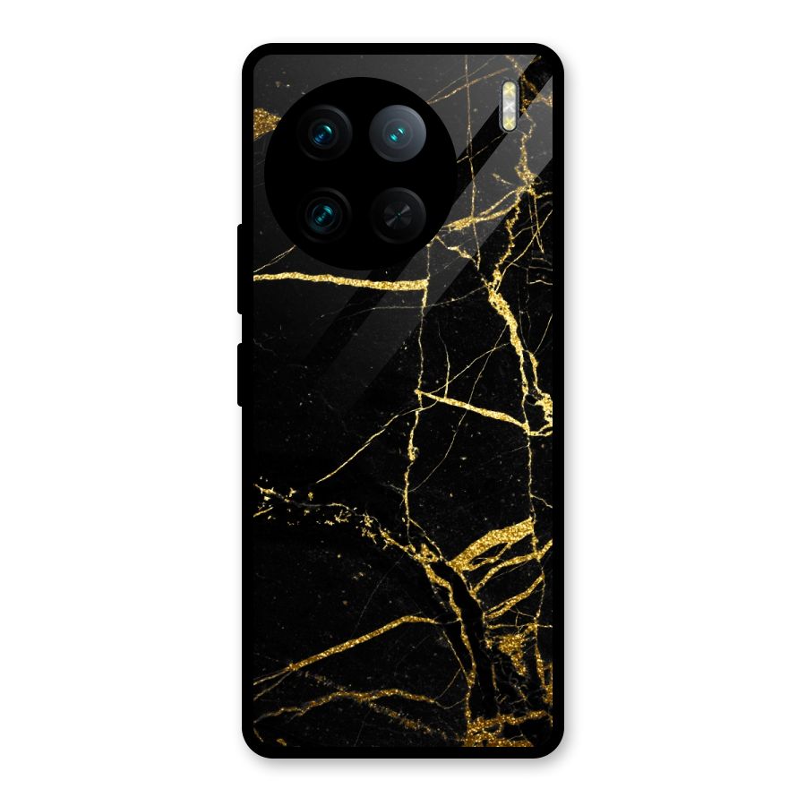 Black And Gold Design Glass Back Case for Vivo X90 Pro