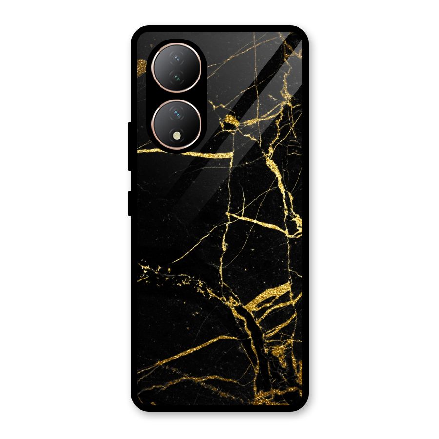 Black And Gold Design Glass Back Case for Vivo Y100A