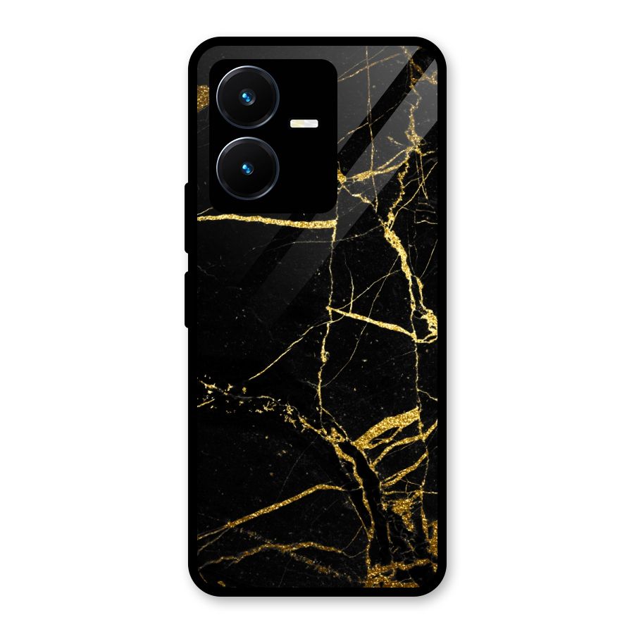 Black And Gold Design Glass Back Case for Vivo Y22s