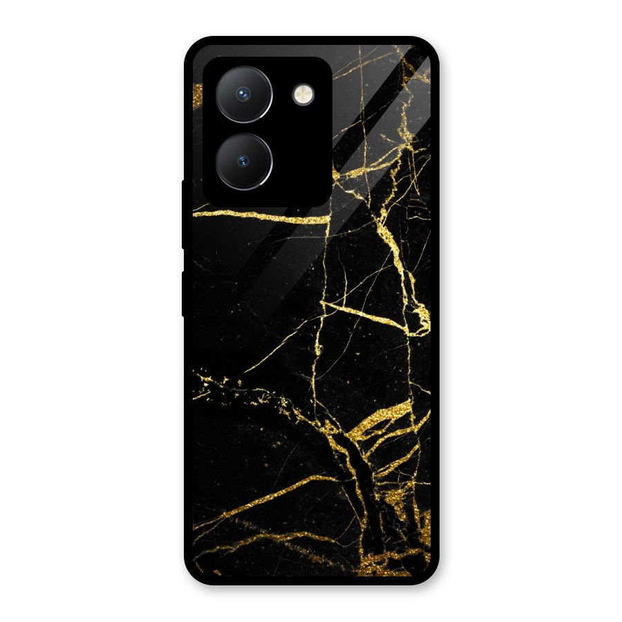 Black And Gold Design Glass Back Case for Vivo Y36