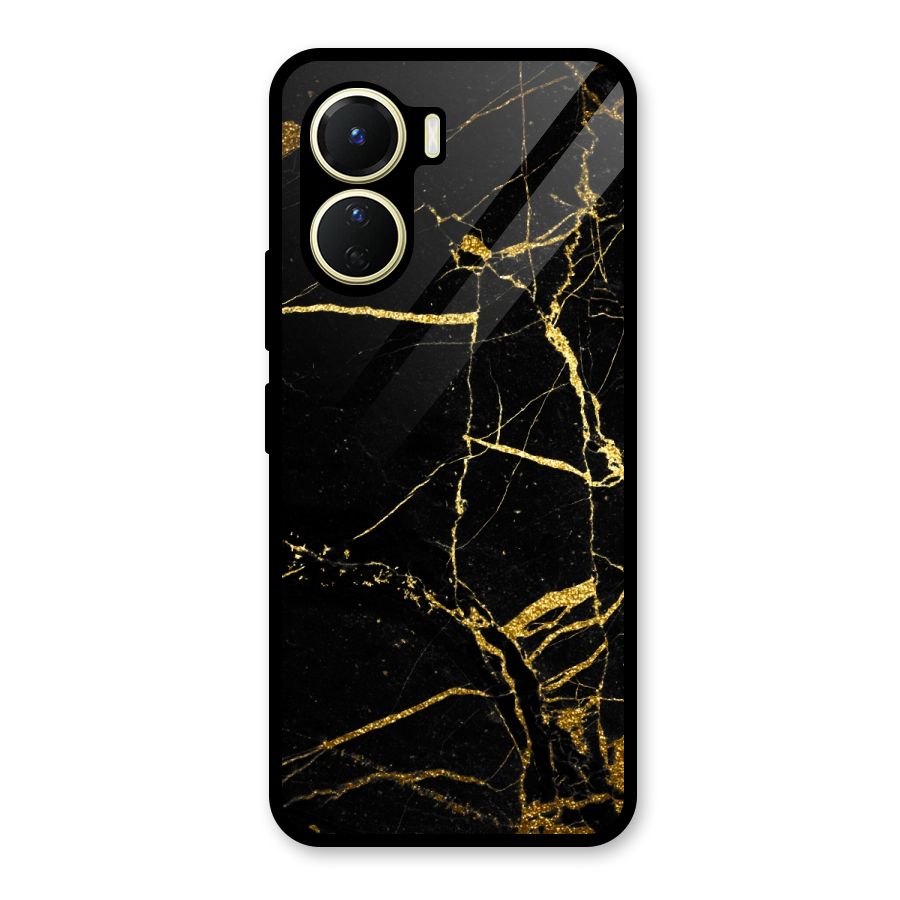 Black And Gold Design Glass Back Case for Vivo Y56