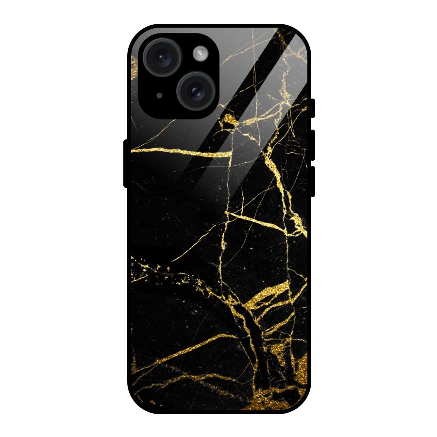 Black And Gold Design Glass Back Case for iPhone 15