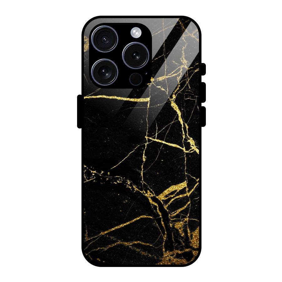 Black And Gold Design Glass Back Case for iPhone 15 Pro