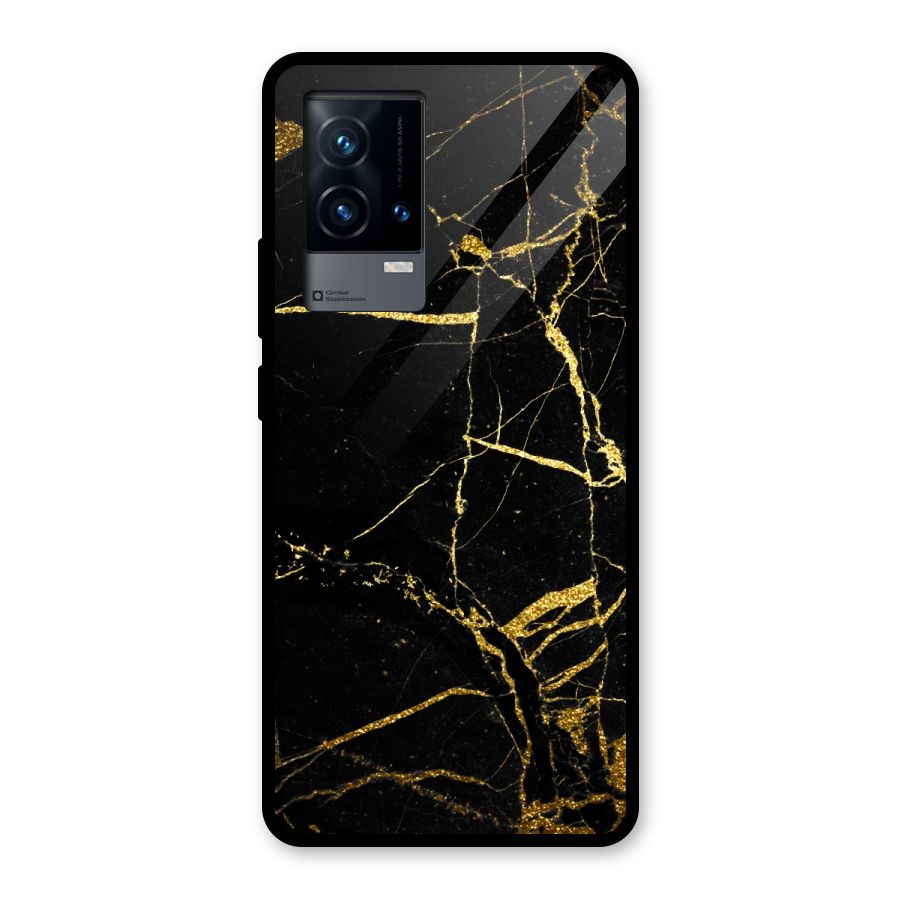 Black And Gold Design Glass Back Case for iQOO 9 5G