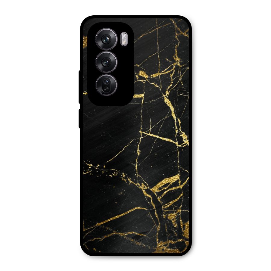 Black And Gold Design Metal Back Case for Oppo Reno12 Pro