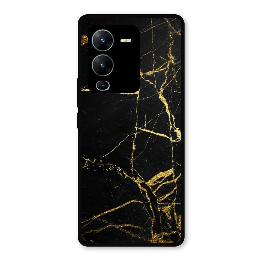 Black And Gold Design Metal Back Case for Vivo V25 Pro
