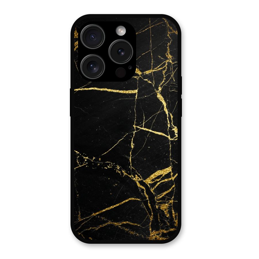 Black And Gold Design Metal Back Case for iPhone 15 Pro
