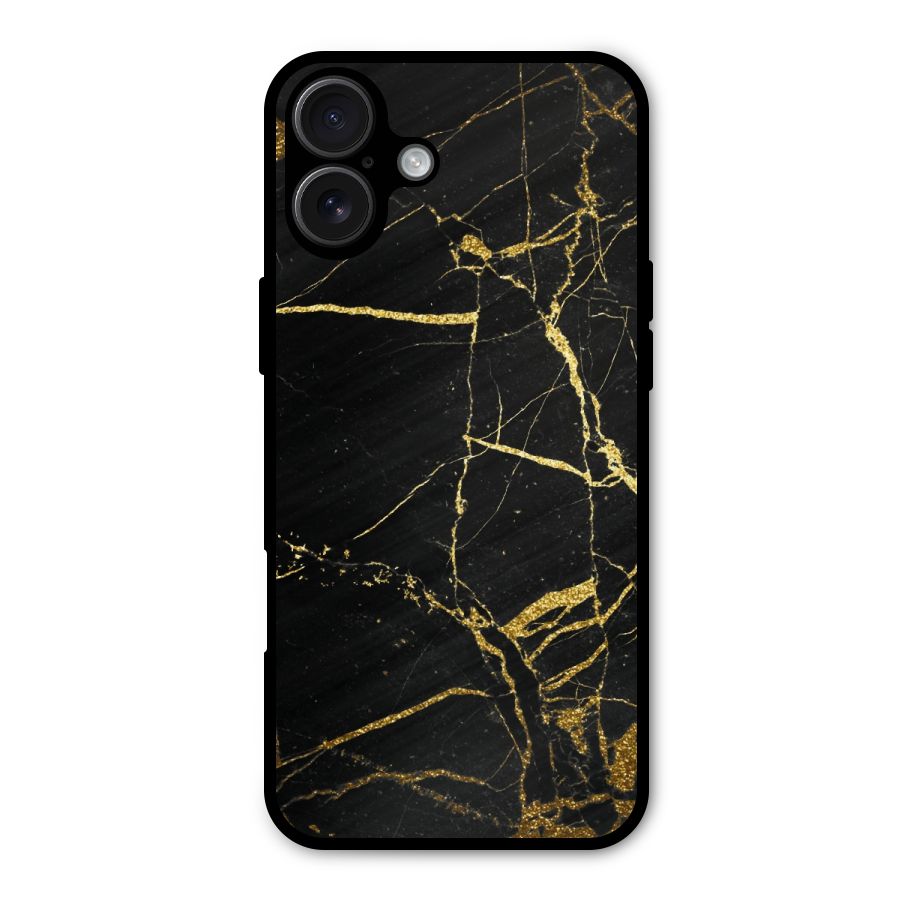 Black And Gold Design Metal Back Case for iPhone 16 Plus