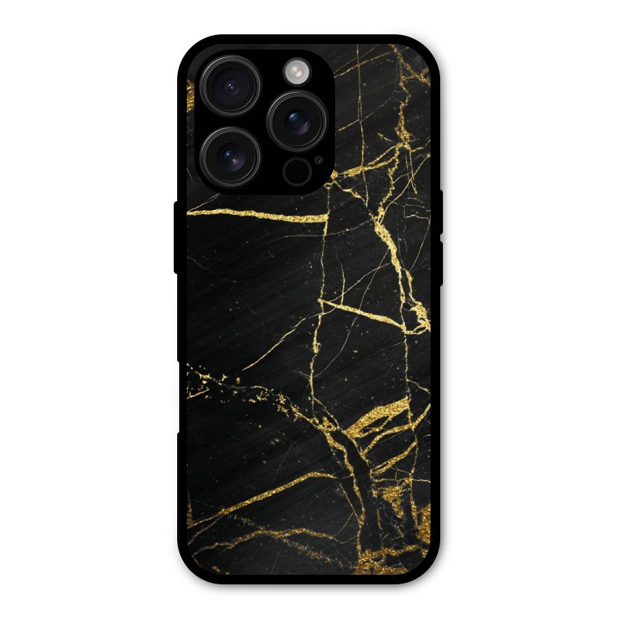 Black And Gold Design Metal Back Case for iPhone 16 Pro