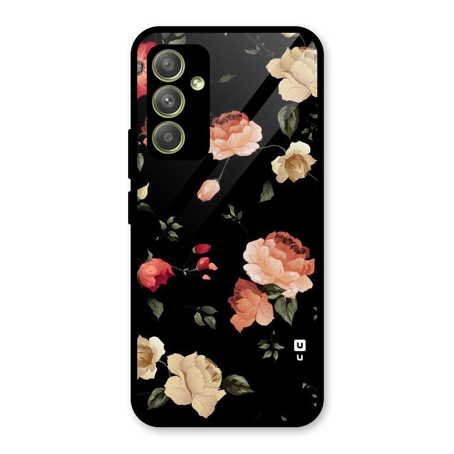 Black Artistic Floral Glass Back Case for Galaxy A54