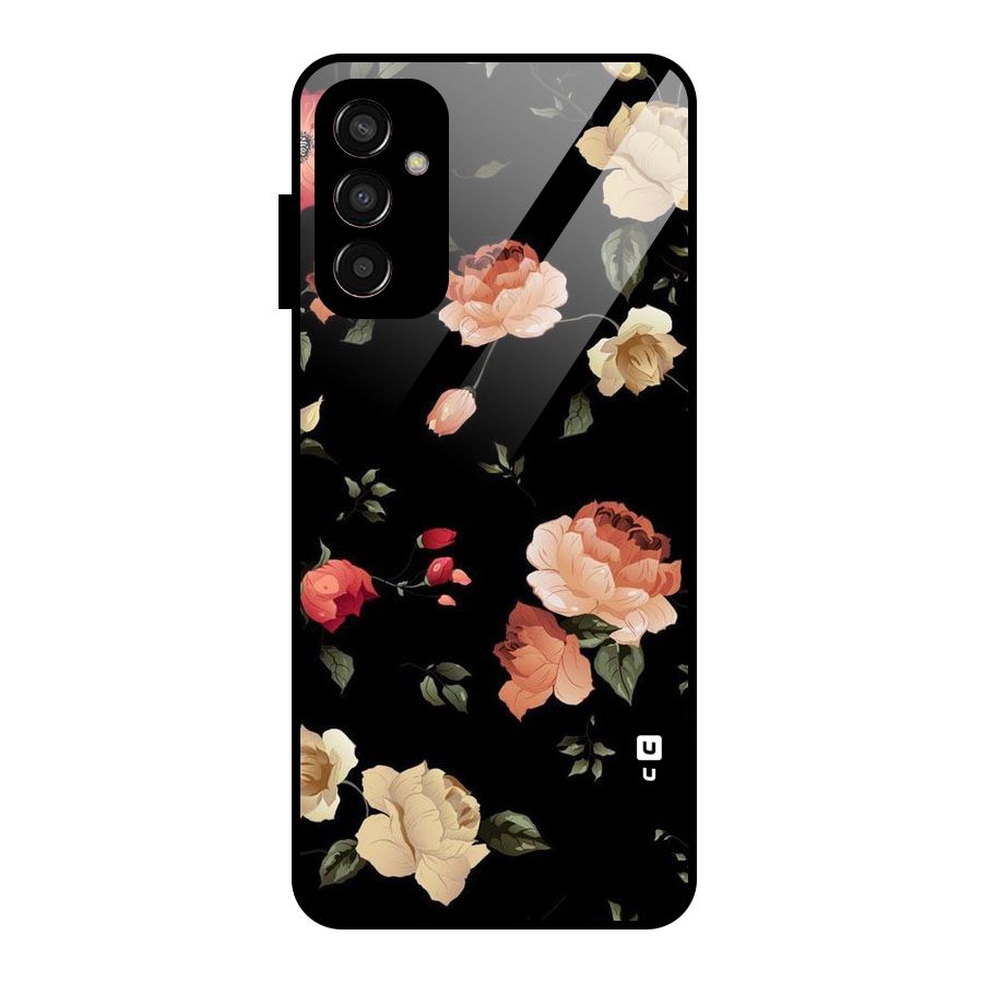 Black Artistic Floral Glass Back Case for Galaxy F13