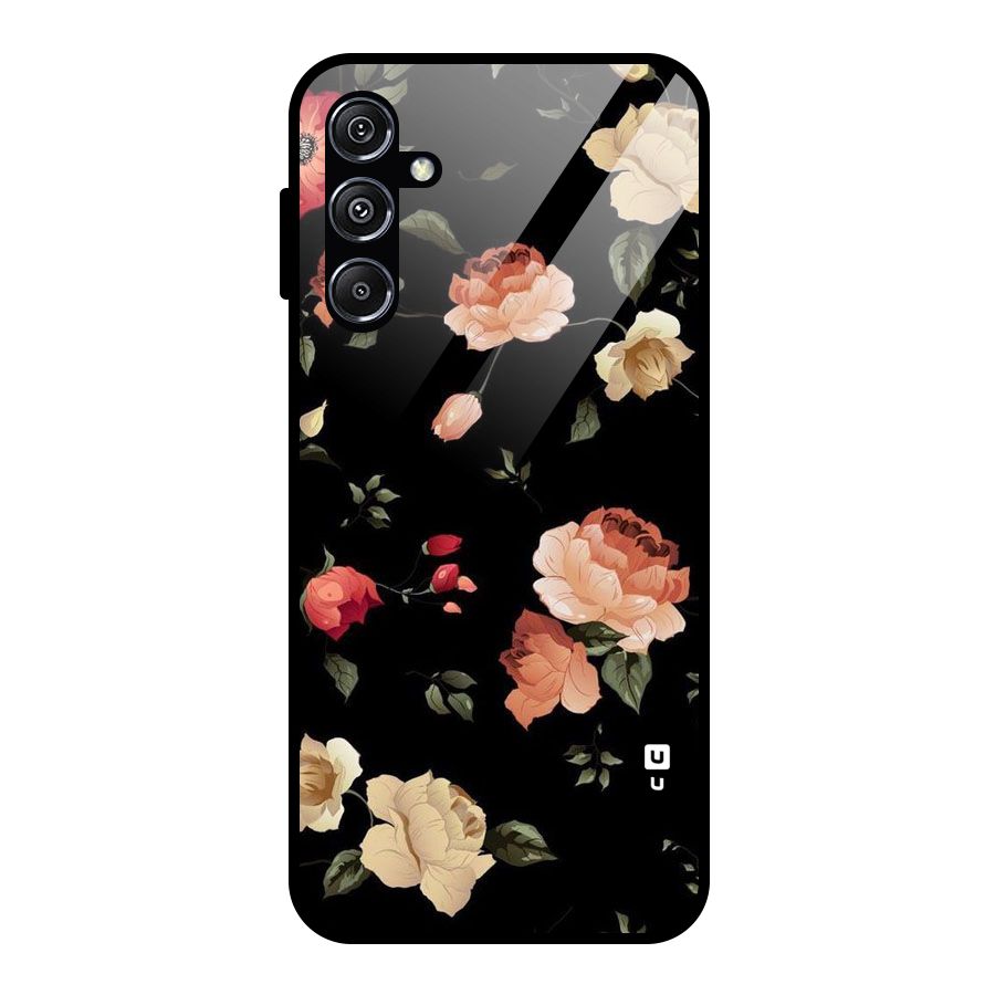 Black Artistic Floral Glass Back Case for Galaxy M34 5G
