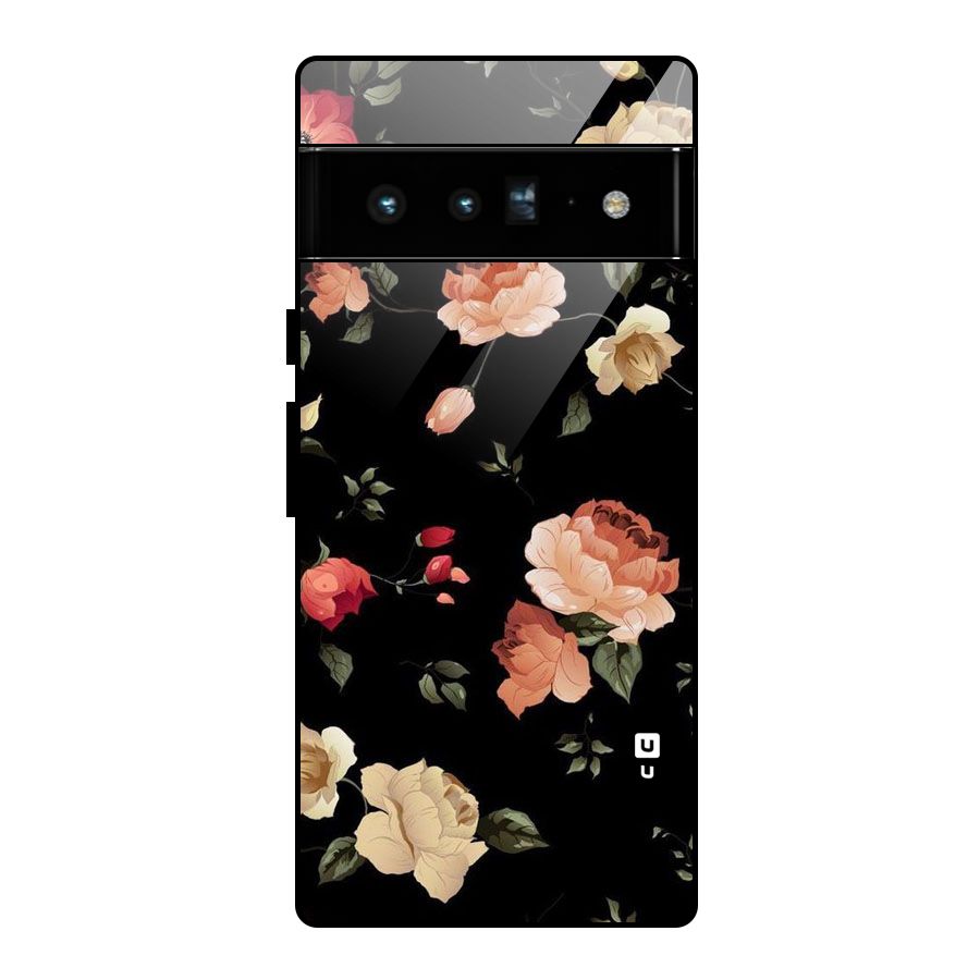 Black Artistic Floral Glass Back Case for Google Pixel 6 Pro