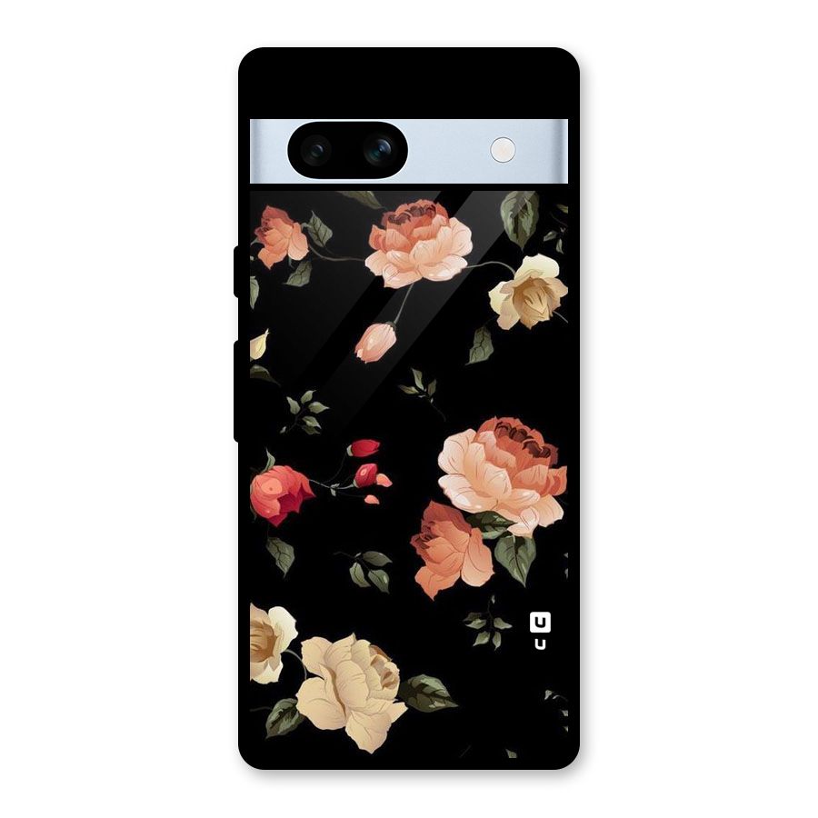 Black Artistic Floral Glass Back Case for Google Pixel 7a