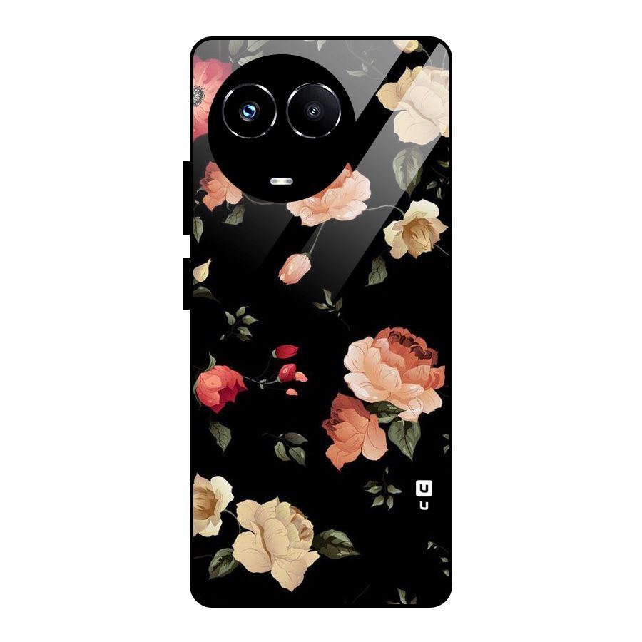 Black Artistic Floral Glass Back Case for Realme 11X
