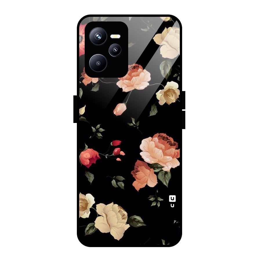 Black Artistic Floral Glass Back Case for Realme C35