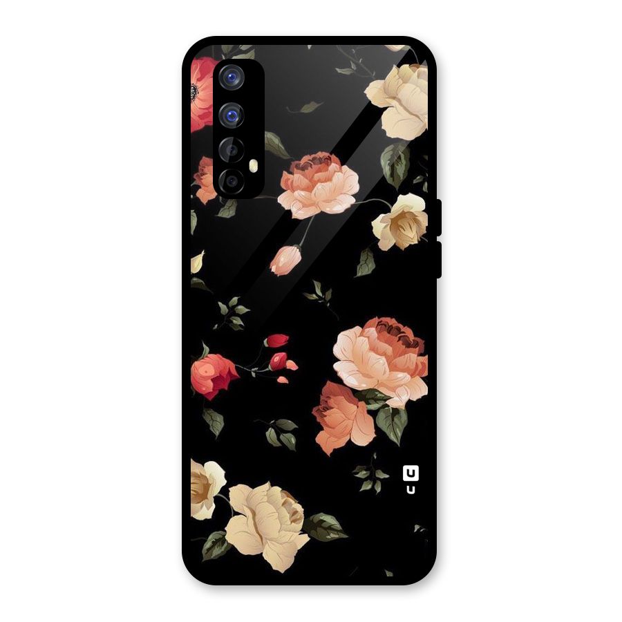 Black Artistic Floral Glass Back Case for Realme Narzo 20 Pro