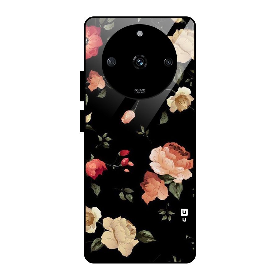 Black Artistic Floral Glass Back Case for Realme Narzo 60 5G