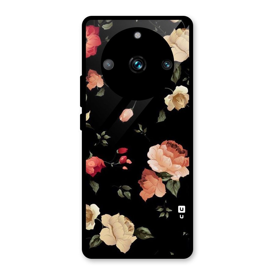 Black Artistic Floral Glass Back Case for Realme Narzo 60 Pro