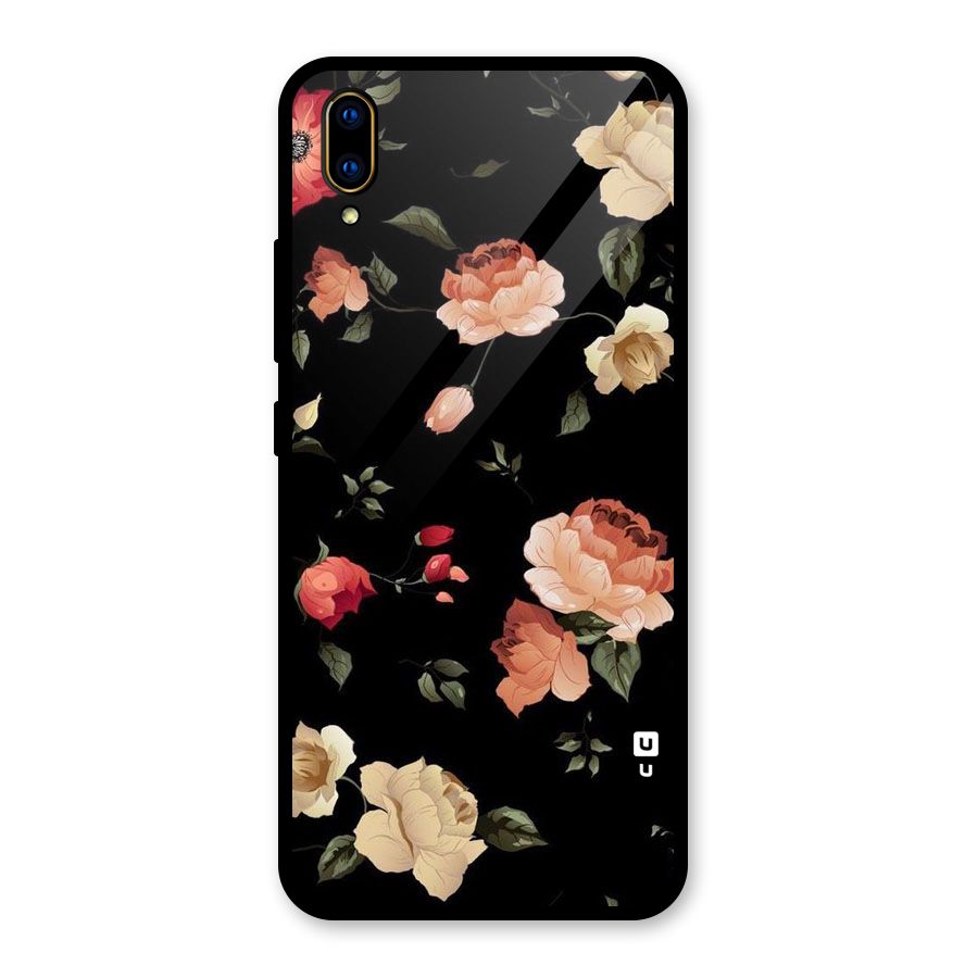 Black Artistic Floral Glass Back Case for Vivo V11 Pro
