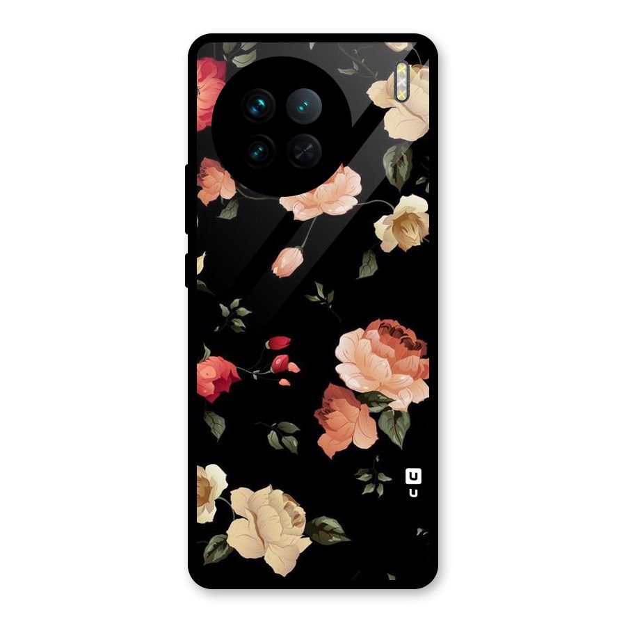 Black Artistic Floral Glass Back Case for Vivo X90