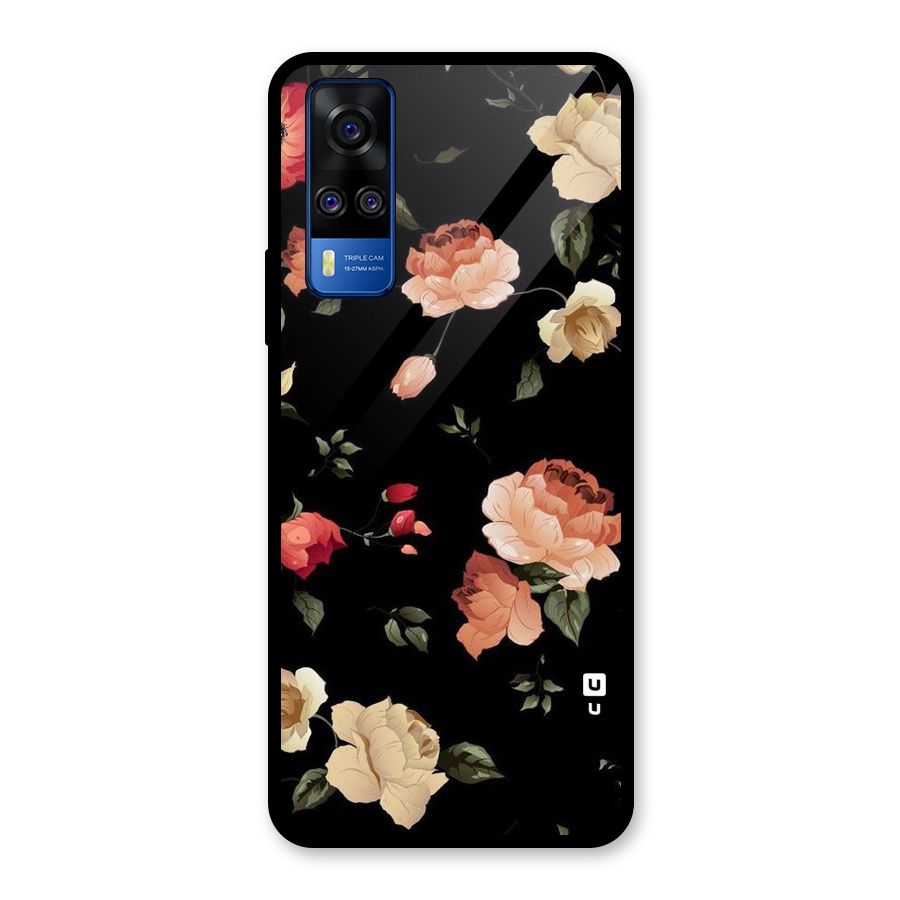 Black Artistic Floral Glass Back Case for Vivo Y31