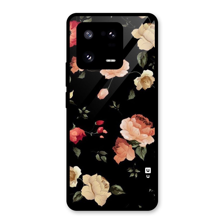 Black Artistic Floral Glass Back Case for Xiaomi 13 Pro