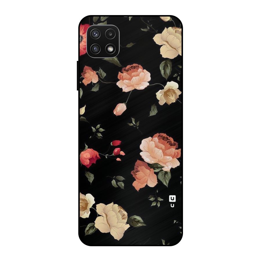 Black Artistic Floral Metal Back Case for Galaxy A22 5G